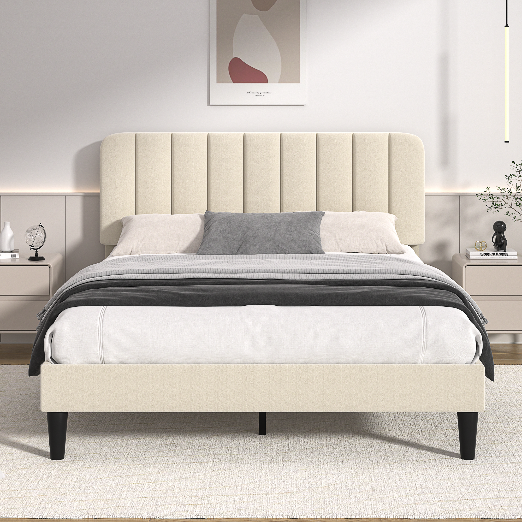 VECELO Upholstered Platform bedframe with Adjustable Headboard