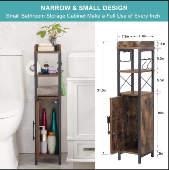 Narrow Bathroom Cabinet,Slim Shelf for Tiny Bedroom, Corner