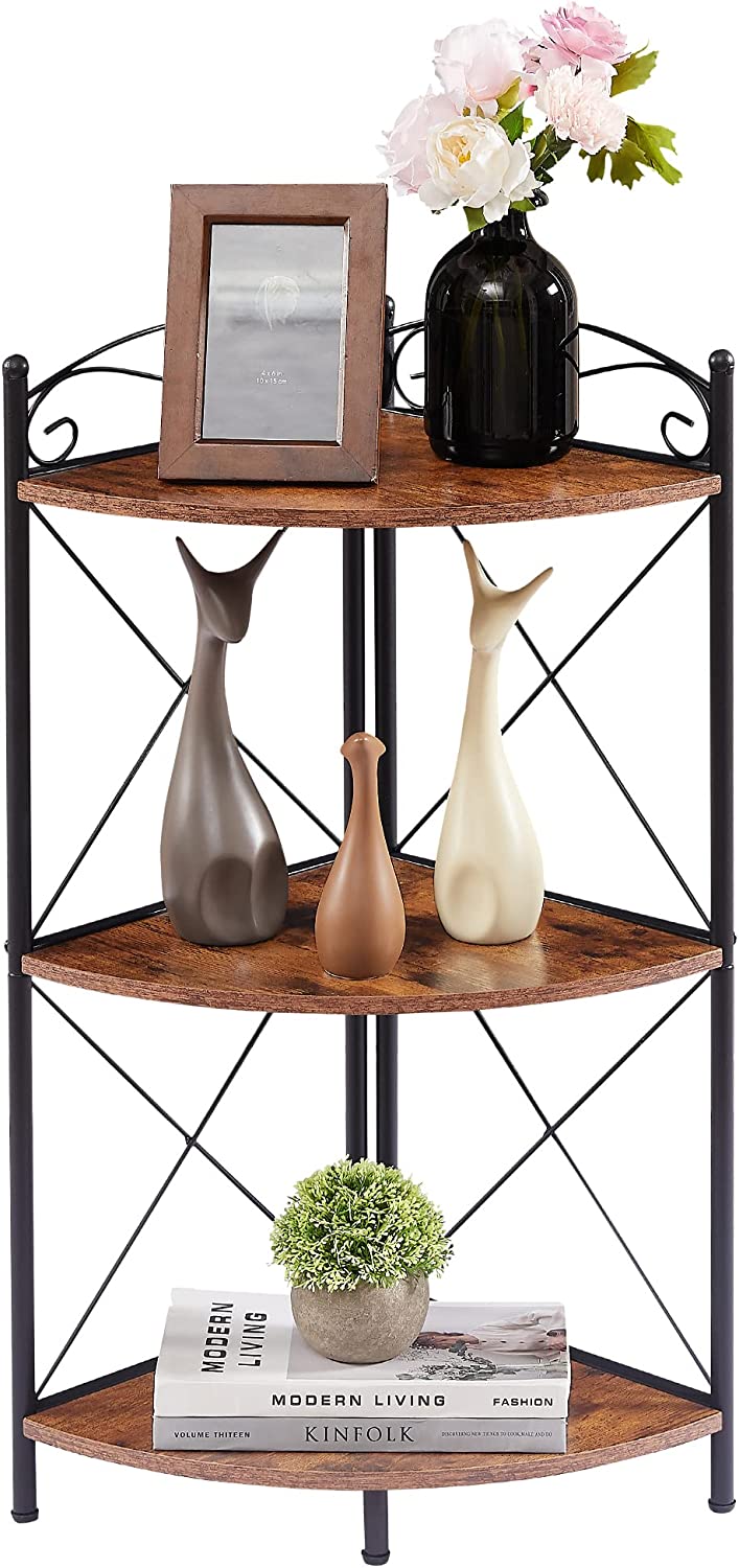 VECELO Modern Corner Shelf, 4-Tier Small Display Table, Wood