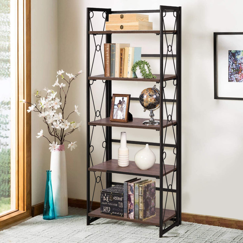 5 Tier Industrial Style Bookshelf Tall Bookcase with Metal Frames ...