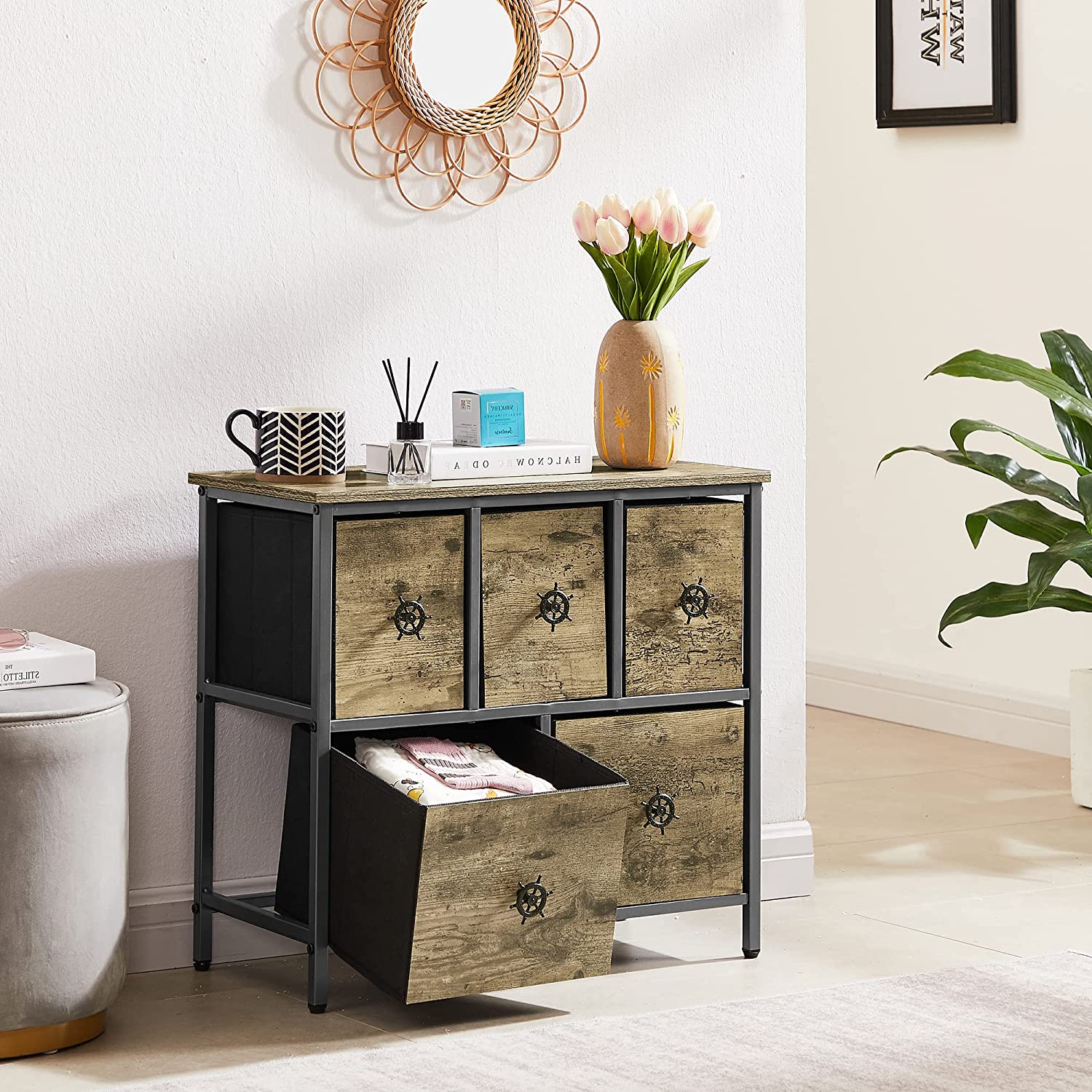 VECELO Dresser for Bedroom with 5 Drawers, Storage Organizer Unit with