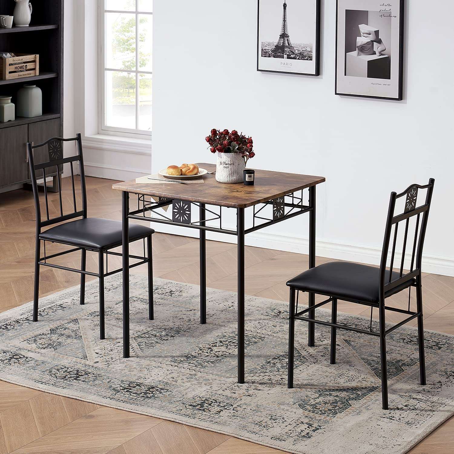 VECELO 3 Piece Pub Dining Room Set Kitchen Table and Pu Cushion