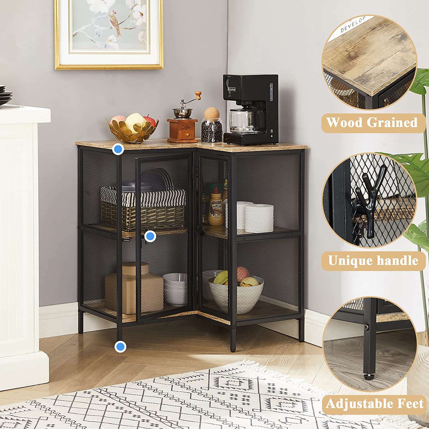 VECELO 5 Tier Corner Storage Cabinet with Wooden Shelves Free-Standing