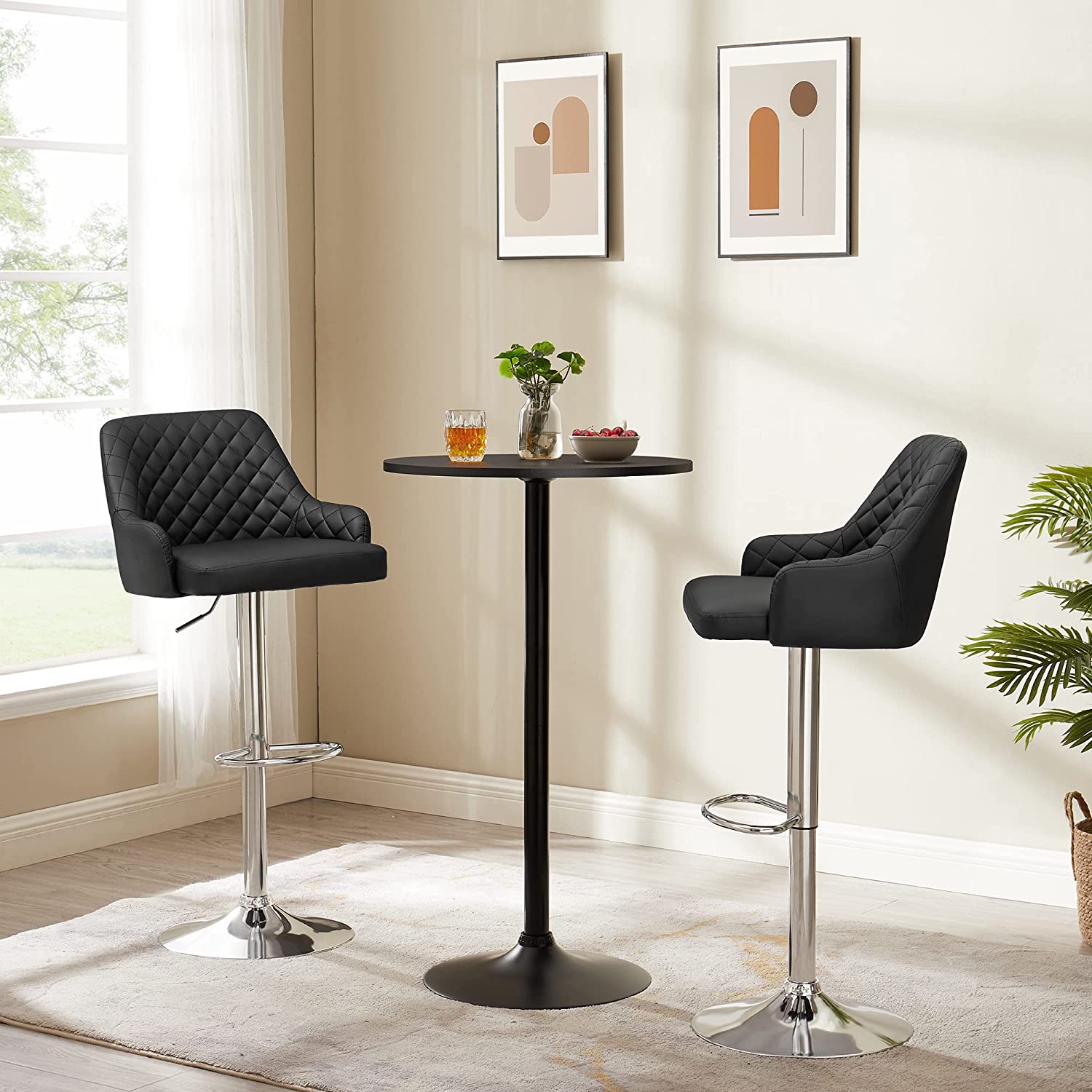 Black leather discount bar stools swivel