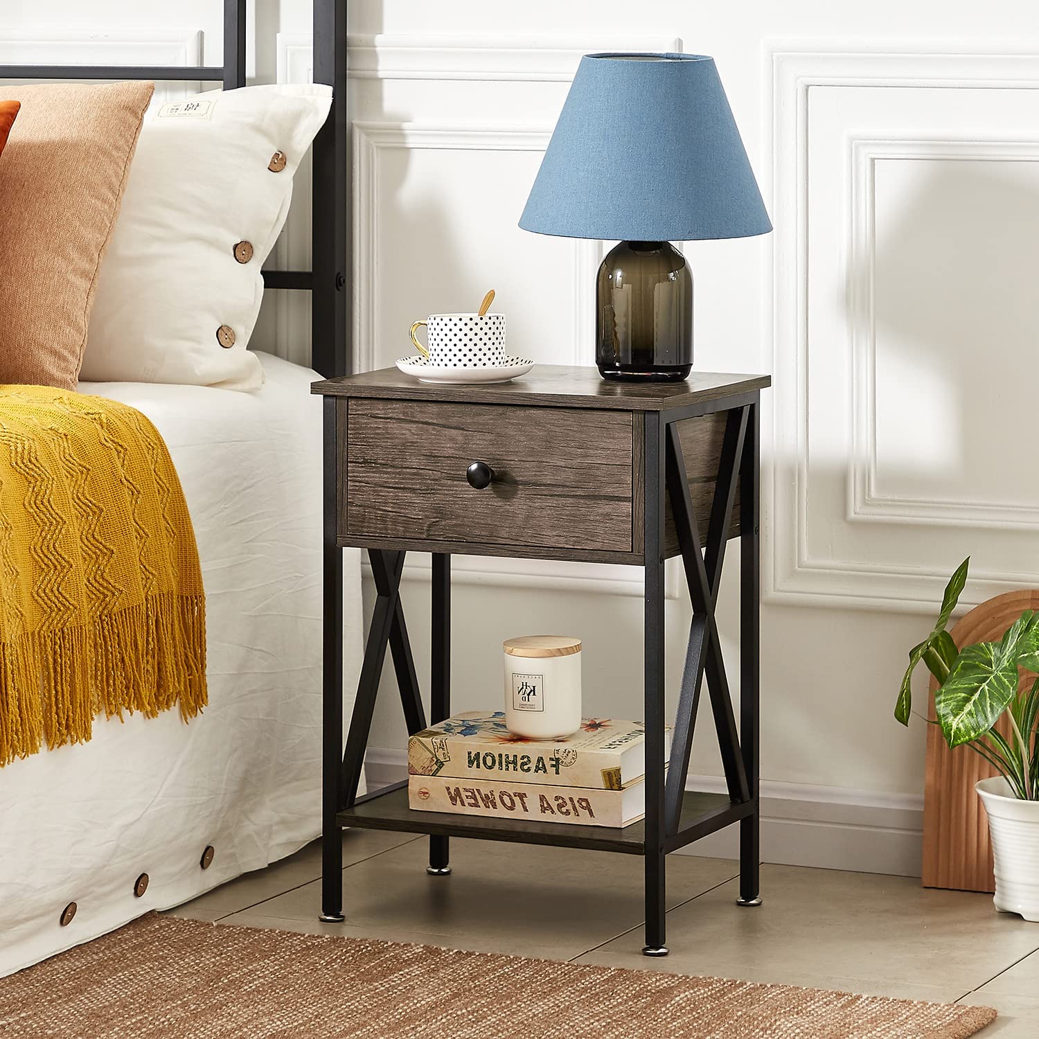 Night Stands Bedside End Table good X-Design with Drawer&Storage Shelf