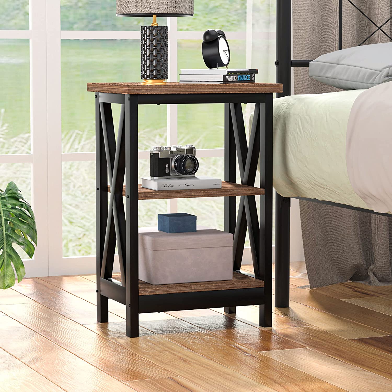 VECELO Nightstands Set of 2, Modern Bedside End Tables, Night Stands with  Drawer and Storage Shelf for Living Room Bedroom, Industrial Metal Frame, 2
