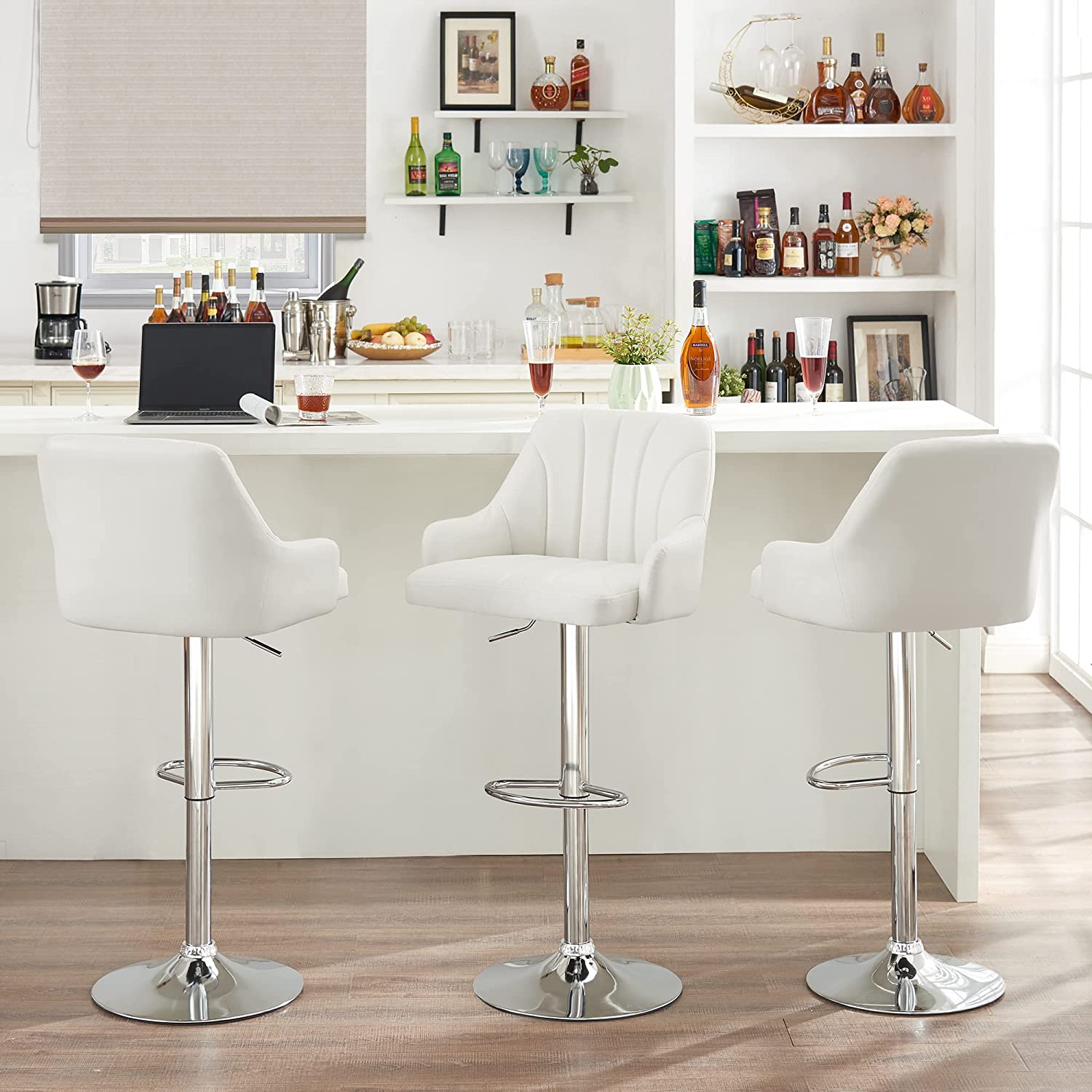 White bar discount stools with backs