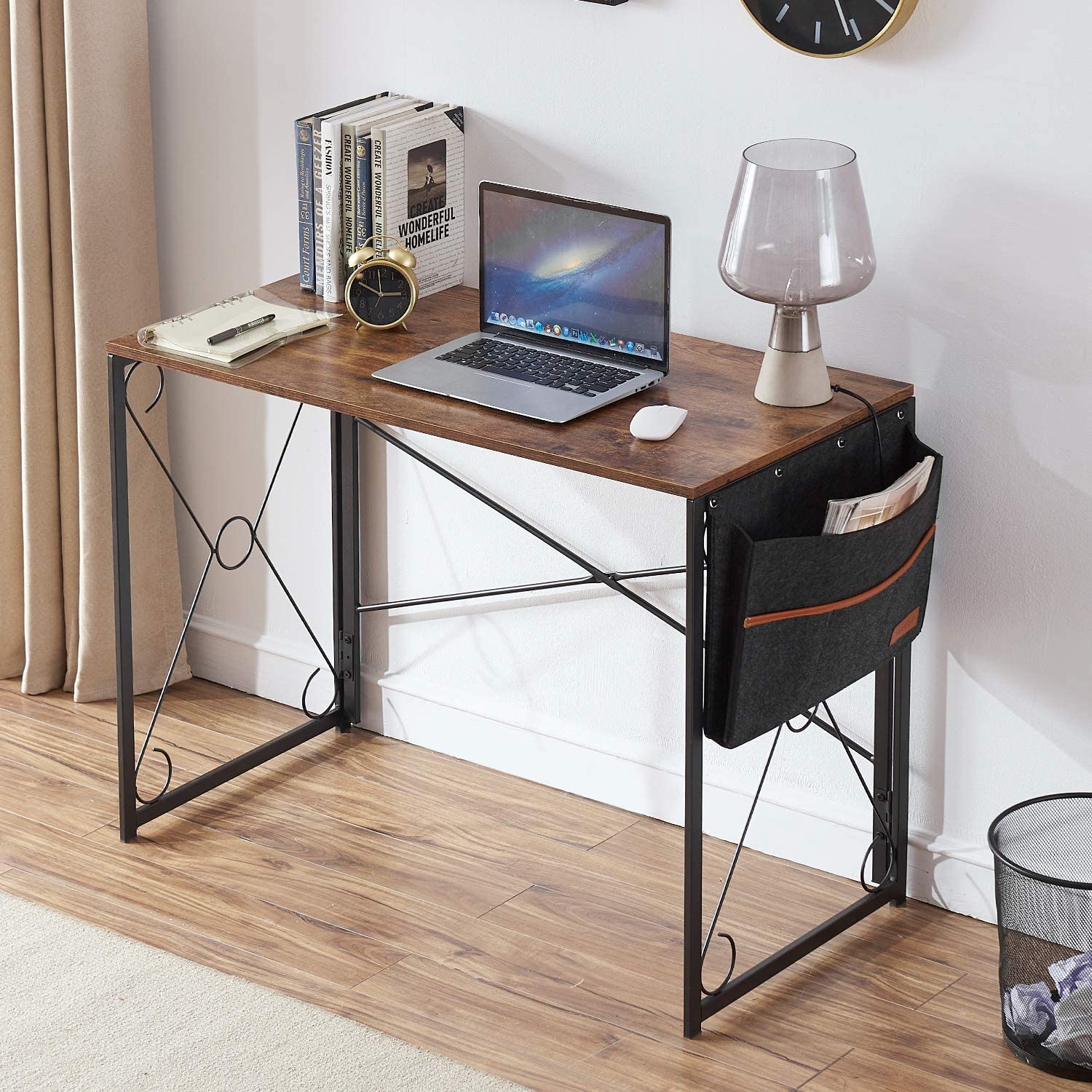 Coavas writing computer desk modern simple study desk industrial store style folding laptop table for home office brown notebook desk