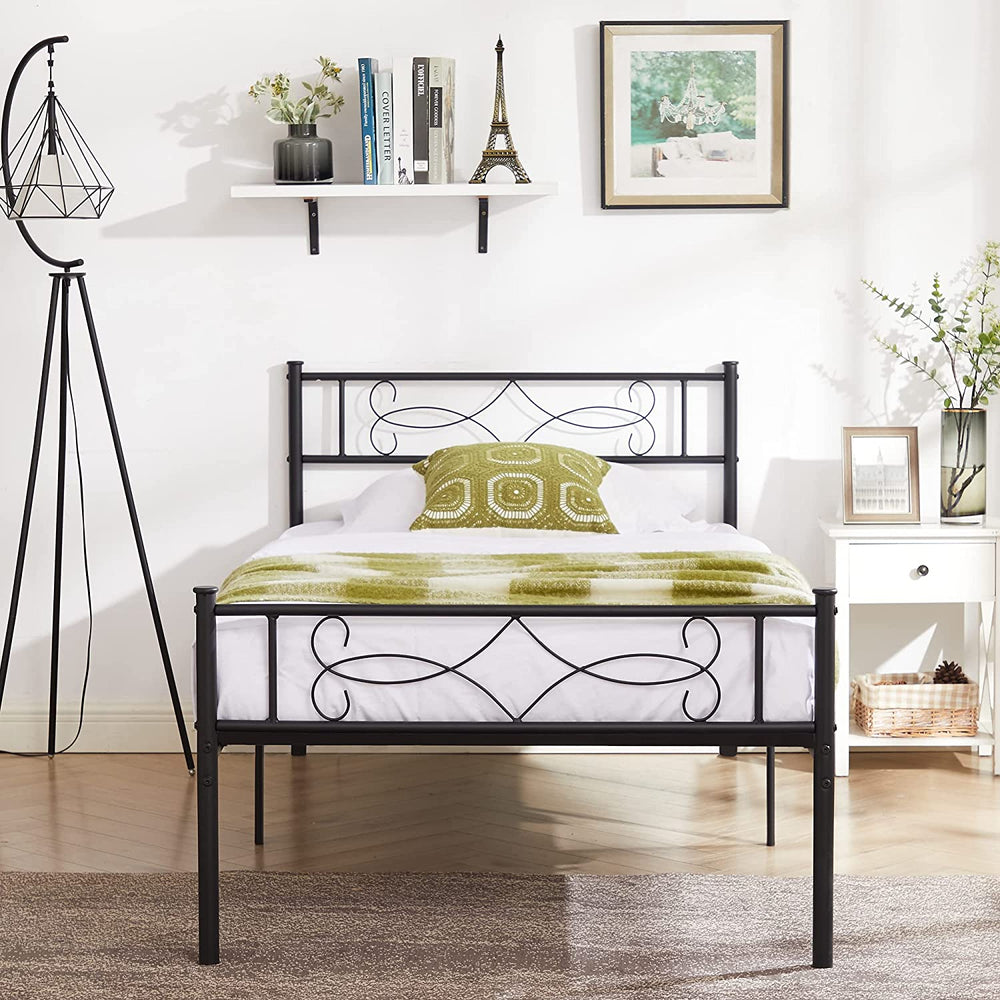 VECELO Black Metal Bed Frame with Headboard & Footboard Premium Steel ...