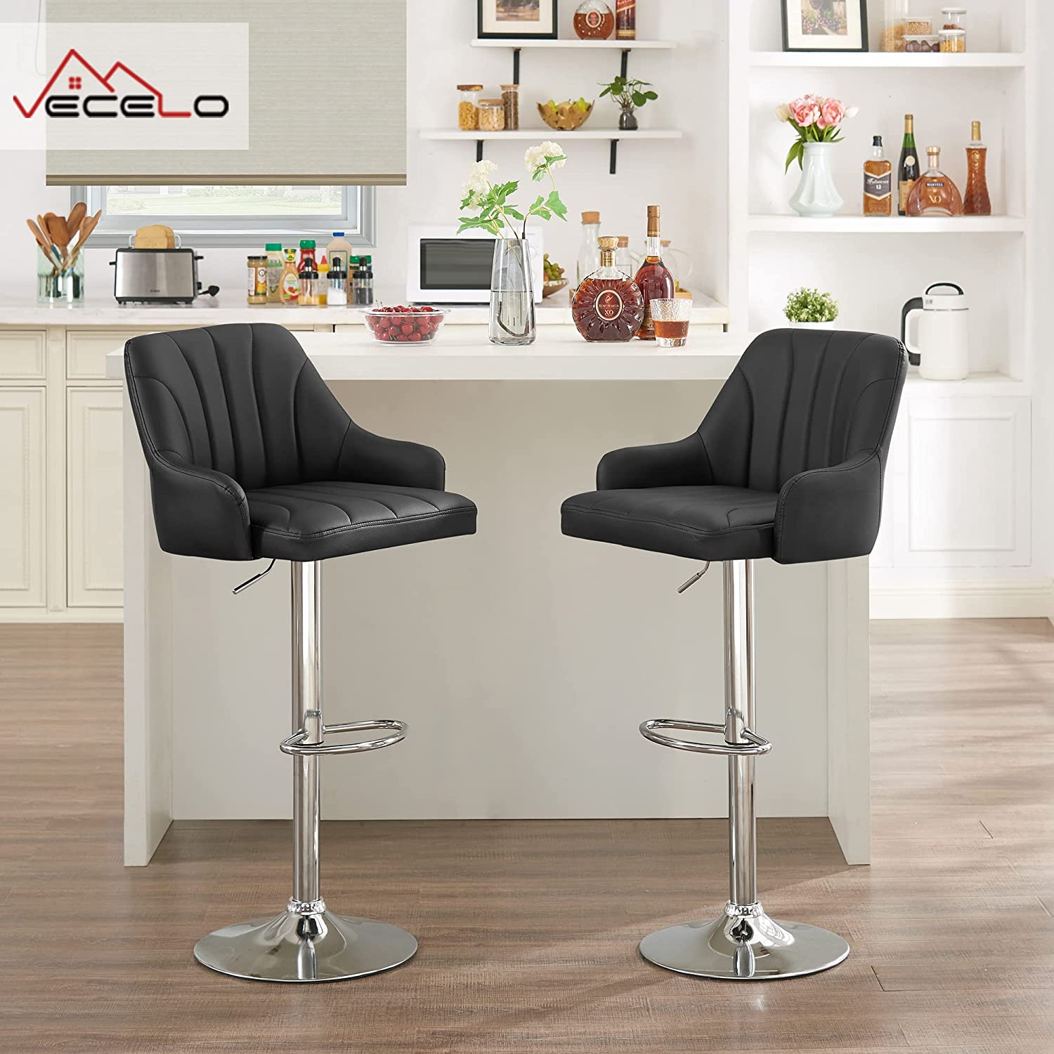 Adjustable height swivel bar store stool with back