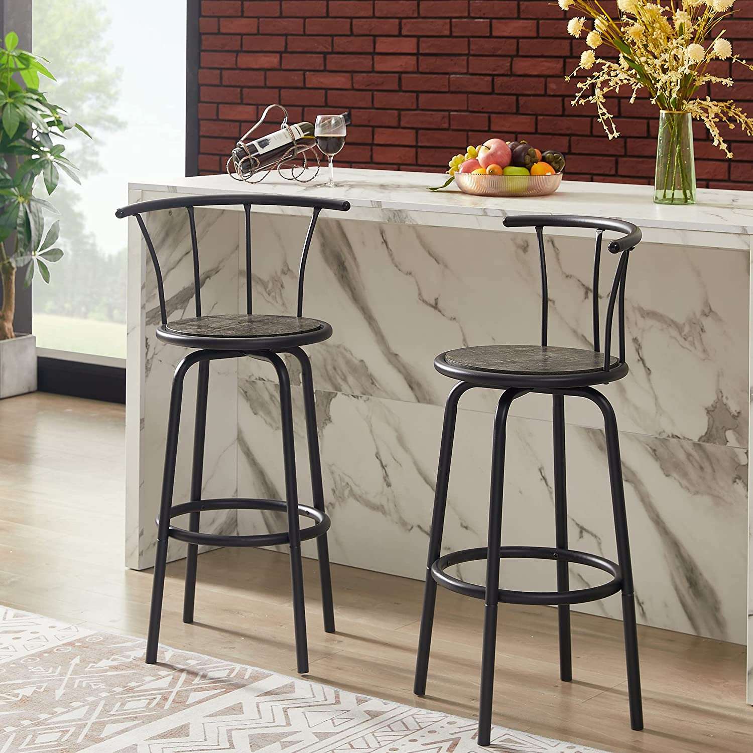 VECELO 27.3 Inch Bar Stools Set of 2 with Back Metal