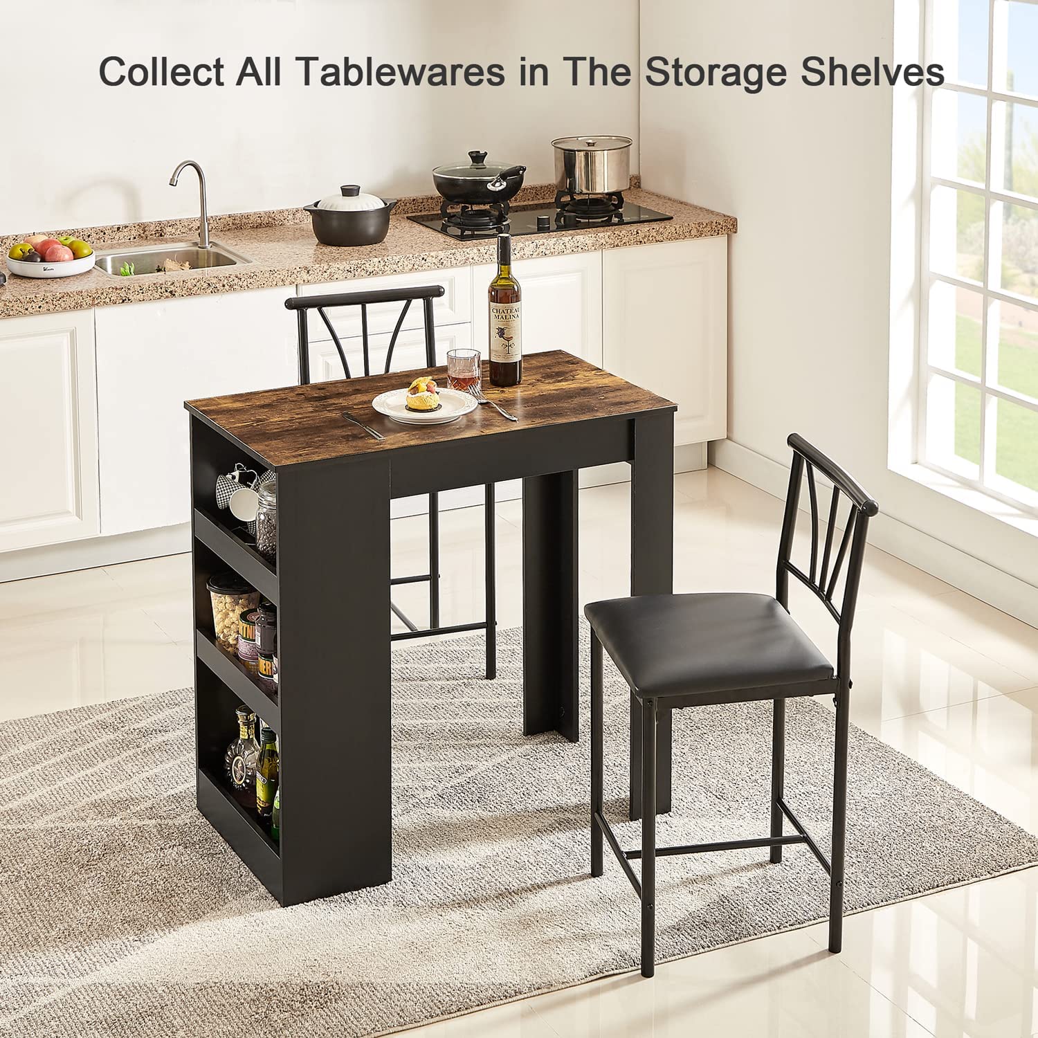 Kitchen table best sale with bar chairs