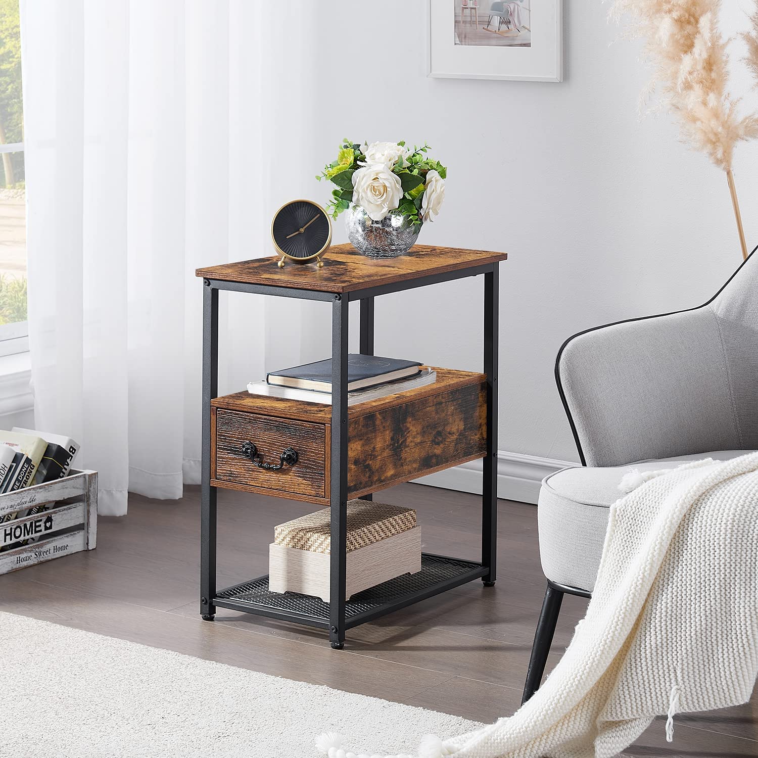 VASAGLE Nightstand with Drawer, End Table, Bed Side Table, Small Table,  Tall