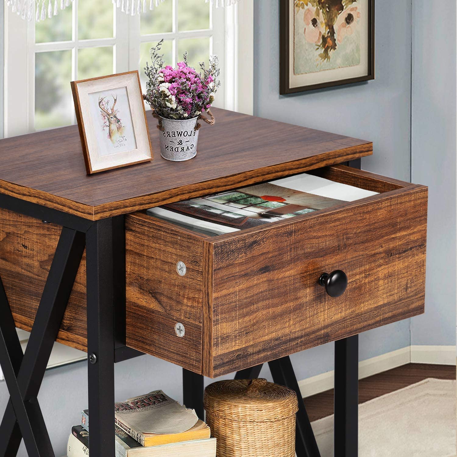 Night Stands Bedside End Table good X-Design with Drawer&Storage Shelf