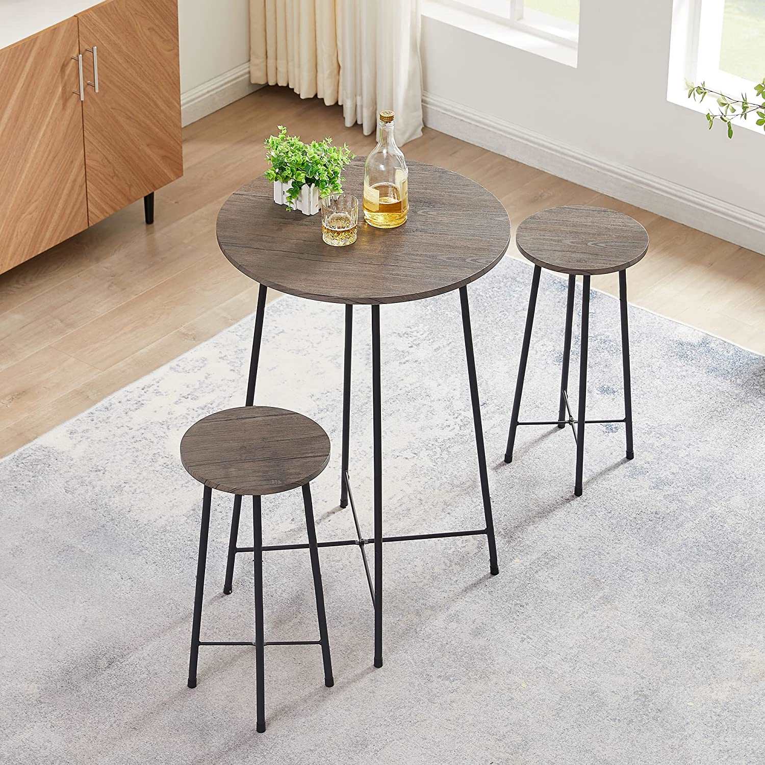 VECELO 3 Piece Round Pub Table Set with Counter Height Wood top