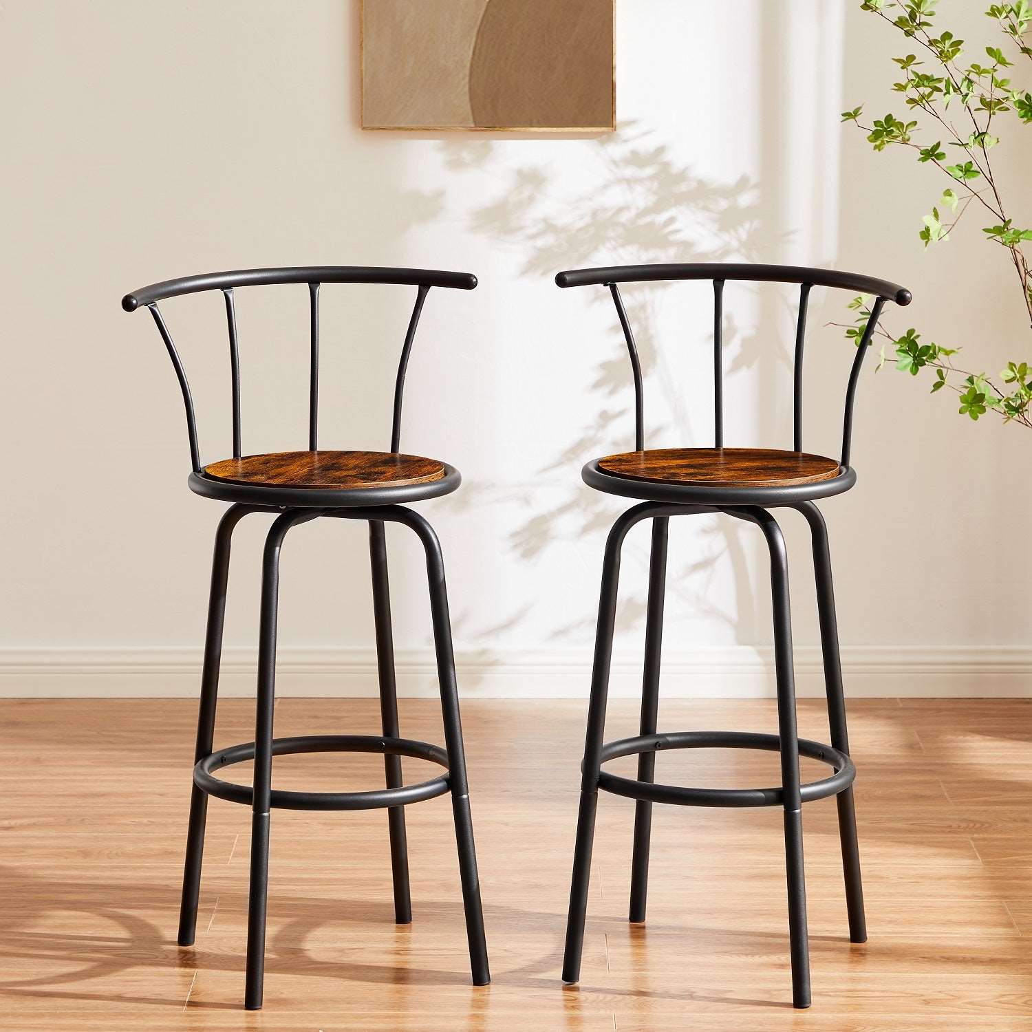 VECELO 27.3 Inch Bar Stools Set of 2 with Back Metal